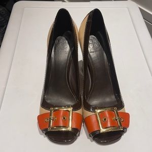 Tory Burch Open Toe Heals. Great Condition- Like New